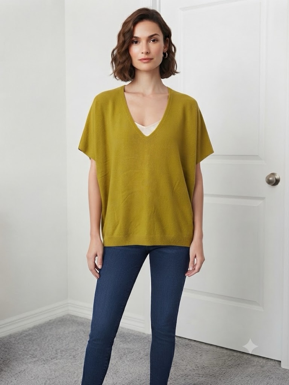 Milano Olive-Green V-Neck Sweater Top